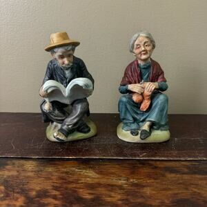 Vintage‎ Grandma Grandpa Elderly Man & Woman Knitting Reading Knick Knacks